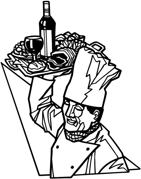 Chef carrying tray with wine and food vinyl sticker. Customize on line. Restaurants Bars Hotels 079-0295